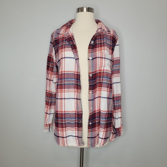 GAP Women's Long Sleeve Red Plaid Button Front Collar Cotton Shirt Top Small - Picture 2 of 11